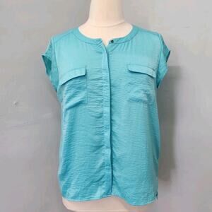 Chico's Blue Cap Sleeve Blouse Shirt Size 2 Large